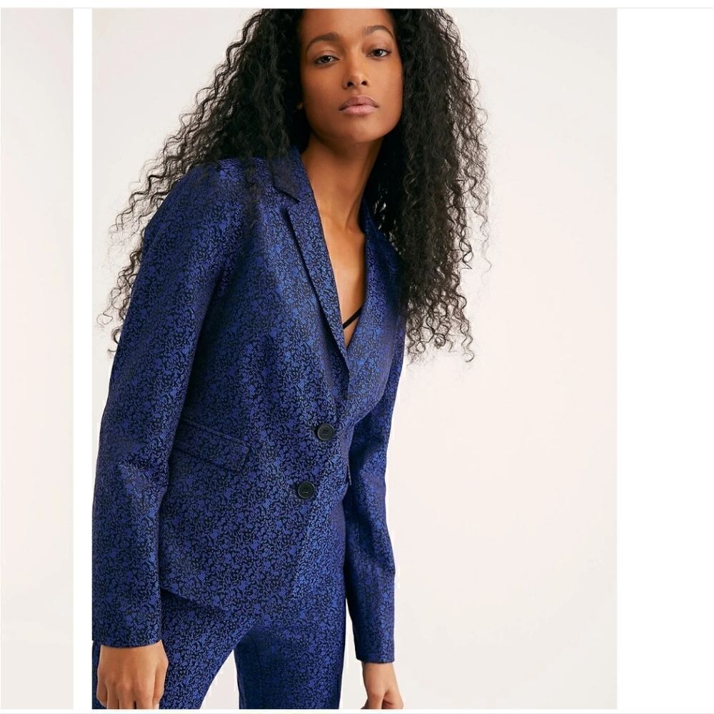 Just Female Blanca Jacquard Blazer in Blue and Black Size S